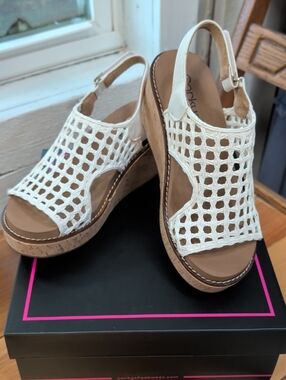 Cream Woven Slingback Wedge Sandals - New In Box From Corky's.